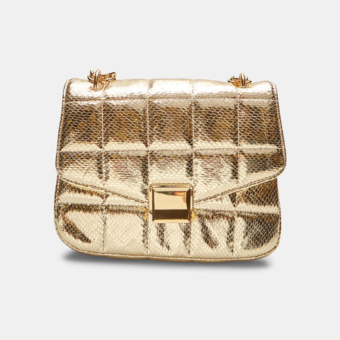 Bolso de mujer con efecto acolchado con correa corrediza, Dorado Bolso de mujer con efecto acolchado con correa corrediza, Dorado